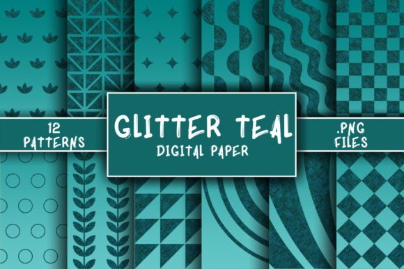 Glitter Teal Pattern Digital Paper